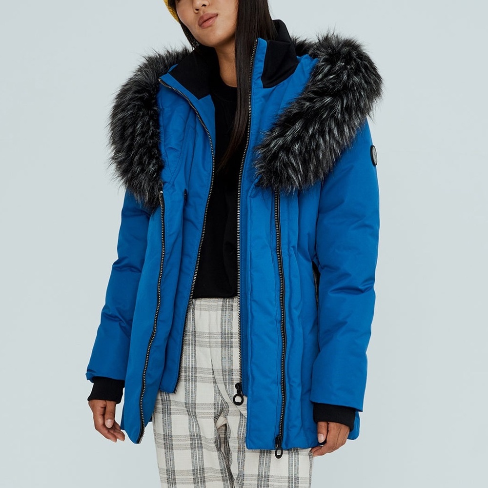 NOIZE Blue & Black Parka Winter Jacket Coat Size XS
